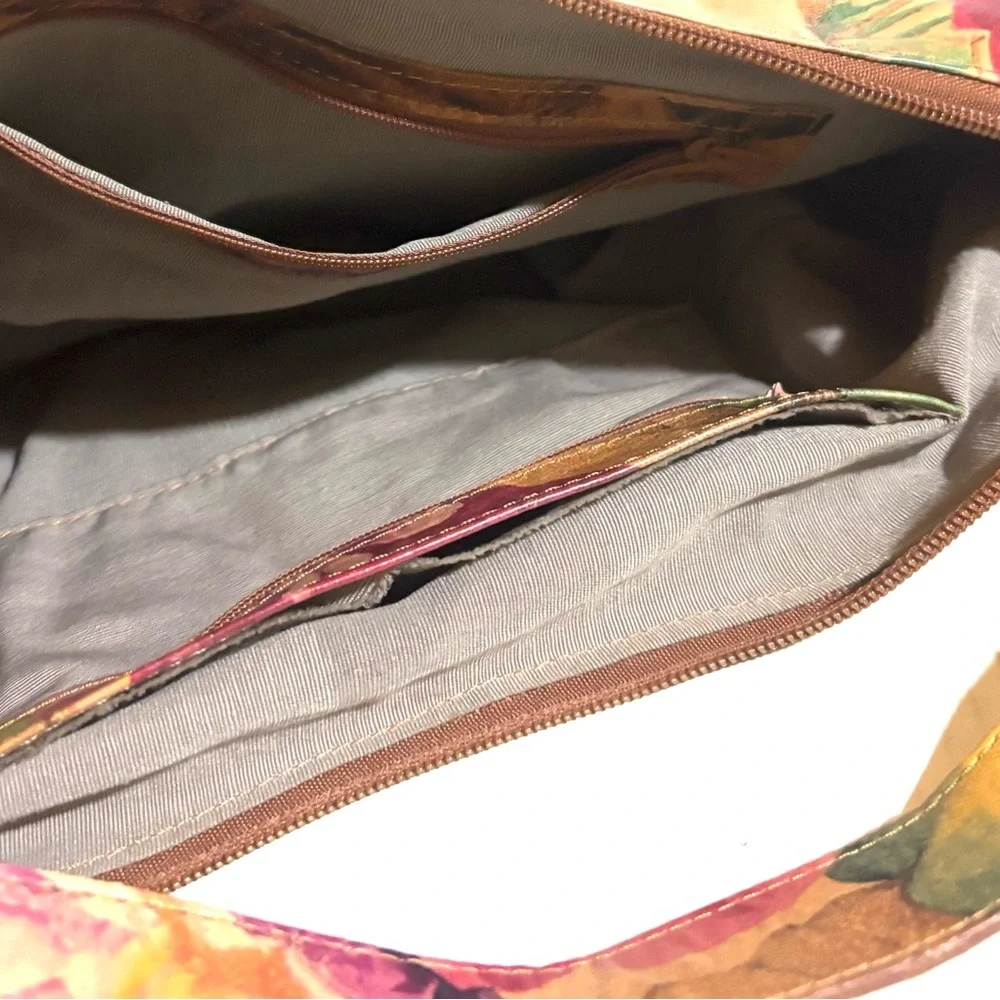 Floral Crescent Hobo Shoulder Bag in Multicolor Leather